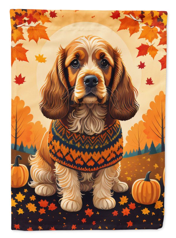 Cocker Spaniel Fall Garden Flag – Dog Surrounded by Pumpkins & Autumn Leaves on Sale