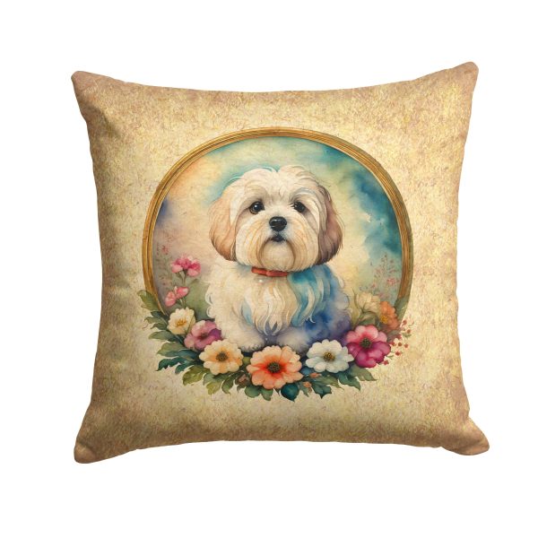 Coton De Tulear and Flowers Fabric Decorative Pillow Online Hot Sale