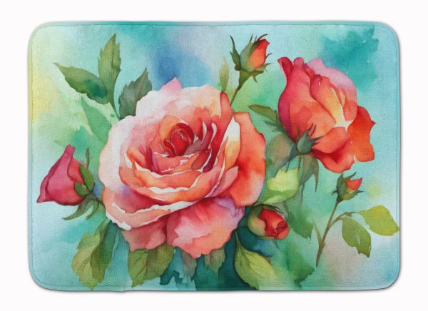 Oklahoma Roses in Watercolor Memory Foam Kitchen Mat Online Sale