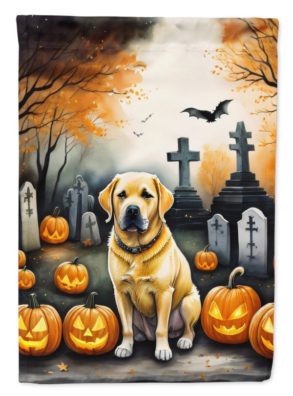 Yellow Labrador Retriever Spooky Halloween Garden Flag – Dog in Cemetery Scene For Sale