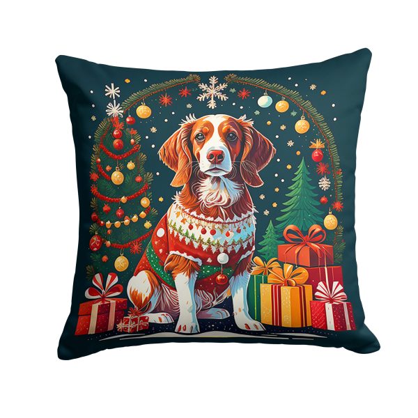 Brittany Spaniel Christmas Fabric Decorative Pillow on Sale