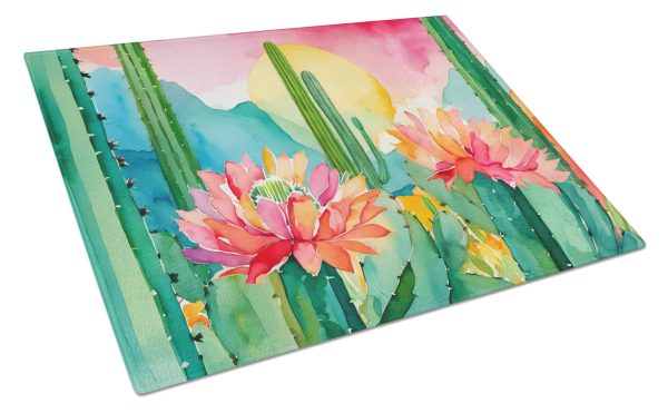 Arizona Saguaro Cactus Blossom in Watercolor Glass Cutting Board Large Online Sale