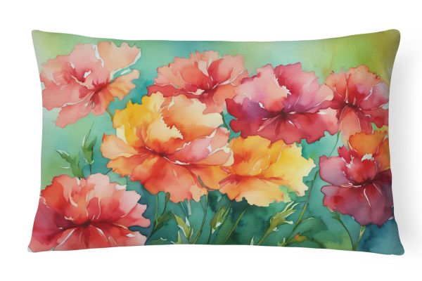 Ohio Scarlet Carnations in Watercolor Fabric Decorative Pillow Online now