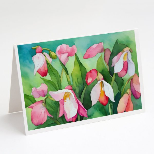 Minnesota Pink and White Lady’s Slippers in Watercolor Greeting Cards and Envelopes Pack of 8 Online