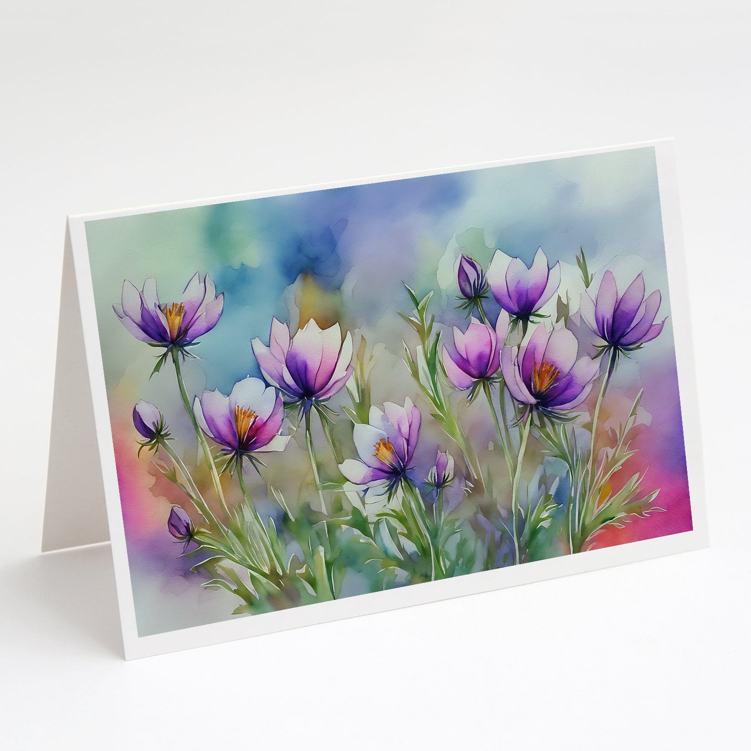 South Dakota Pasque Flowers in Watercolor Greeting Cards and Envelopes Pack of 8 For Cheap
