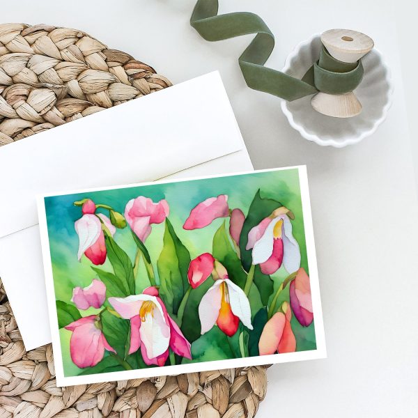 Minnesota Pink and White Lady’s Slippers in Watercolor Greeting Cards and Envelopes Pack of 8 Online - Image 2