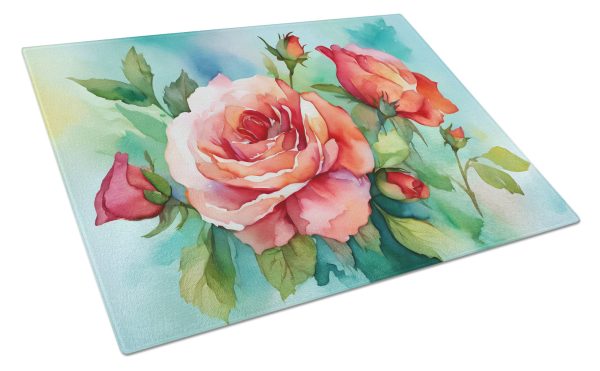 Oklahoma Roses in Watercolor Glass Cutting Board Large Supply
