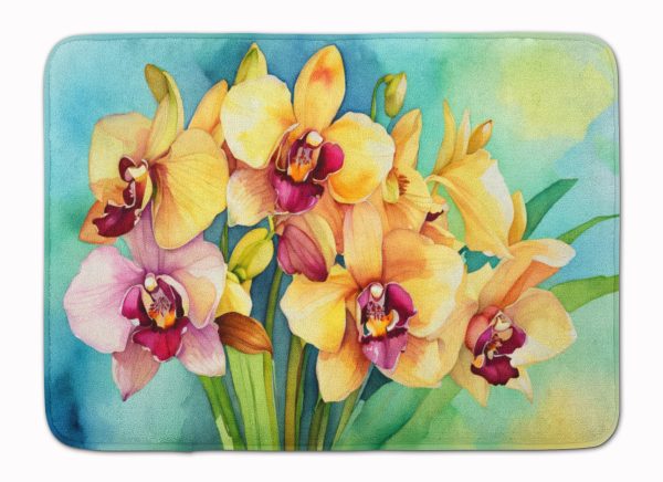 Orchids in Watercolor Memory Foam Kitchen Mat Hot on Sale
