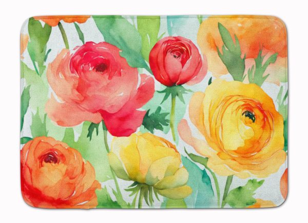 Ranunculus in Watercolor Memory Foam Kitchen Mat For Sale