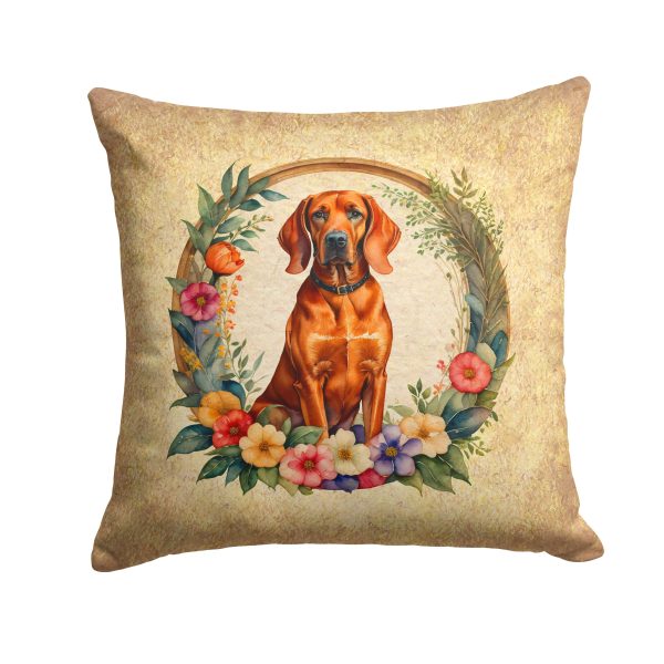 Redbone Coonhound and Flowers Fabric Decorative Pillow For Sale