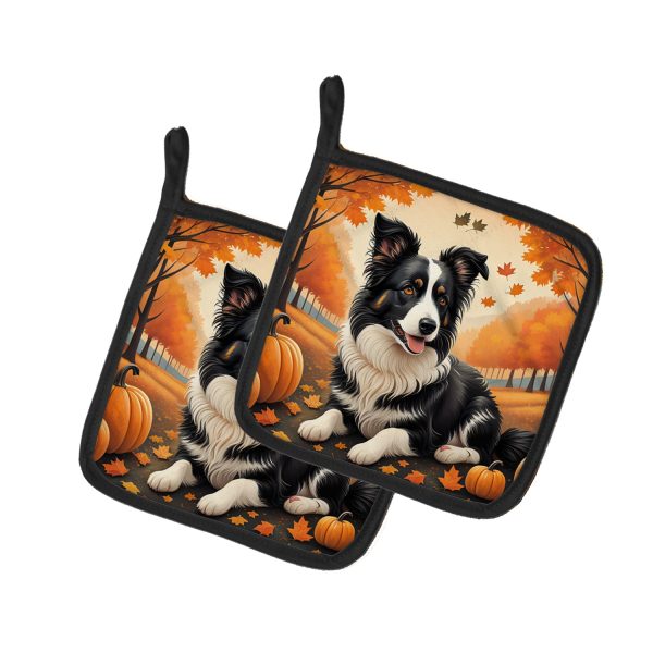 Border Collie Fall Pair of Pot Holders For Discount