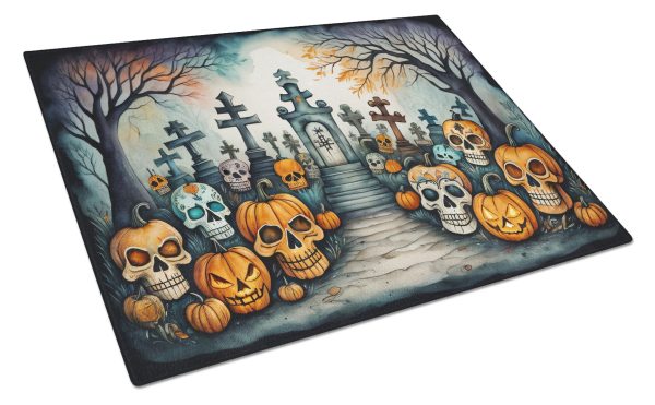 Calaveras Sugar Skulls Spooky Halloween Glass Cutting Board Large on Sale