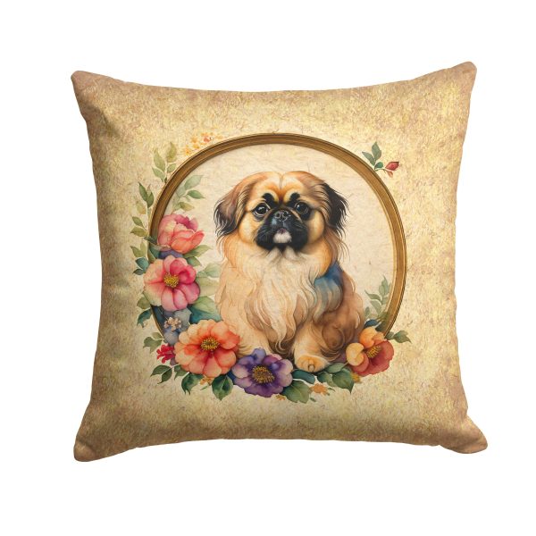 Pekingese and Flowers Fabric Decorative Pillow For Cheap