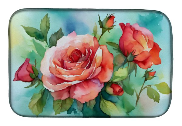 Oklahoma Roses in Watercolor Dish Drying Mat Supply