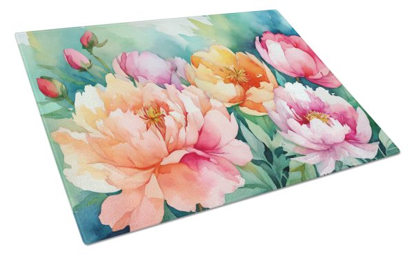 Indiana Peonies in Watercolor Glass Cutting Board Large For Cheap