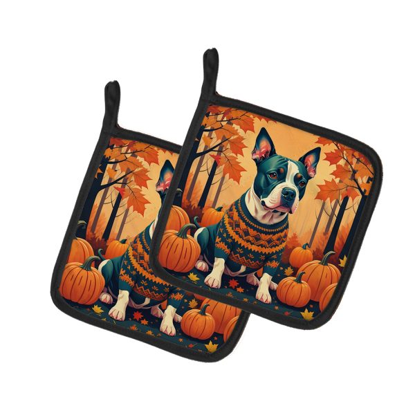 Pit Bull Terrier Fall Pair of Pot Holders on Sale