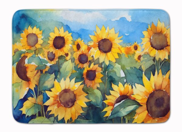 Sunflowers in Watercolor Memory Foam Kitchen Mat For Cheap