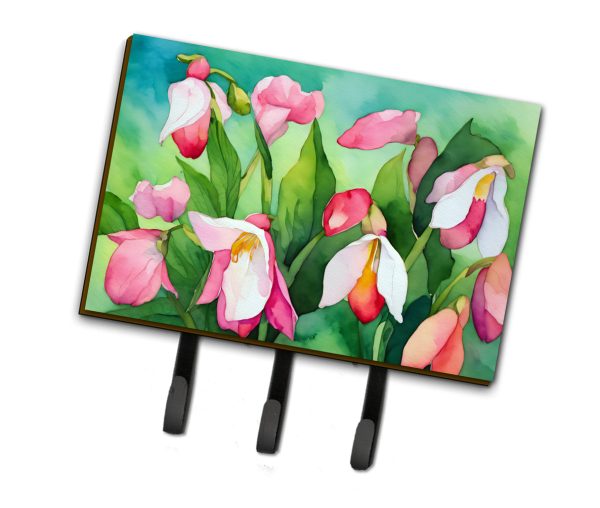 Minnesota Pink and White Lady’s Slippers in Watercolor Leash or Key Holder For Sale