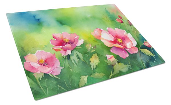 Iowa Wild Prairie Roses in Watercolor Glass Cutting Board Large Fashion