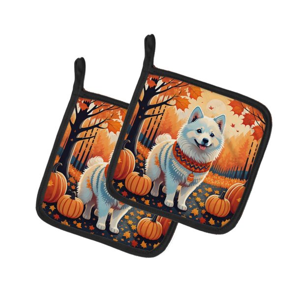 American Eskimo Fall Pair of Pot Holders For Cheap