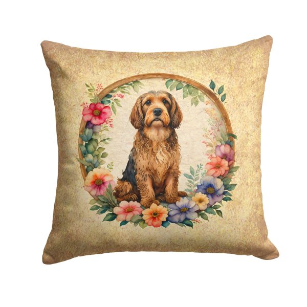 Otterhound and Flowers Fabric Decorative Pillow For Sale