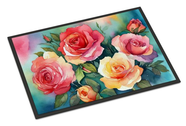 Oklahoma Roses in Watercolor Indoor or Outdoor Mat 24x36 For Discount