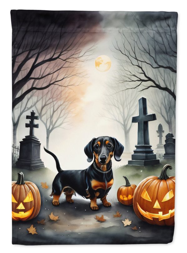 Dachshund Spooky Halloween Garden Flag – Dog in Cemetery Scene Fashion