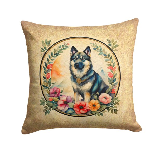 Norwegian Elkhound and Flowers Fabric Decorative Pillow Online now