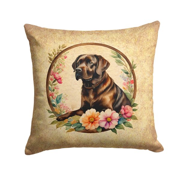 Chocolate Labrador Retriever and Flowers Fabric Decorative Pillow For Cheap
