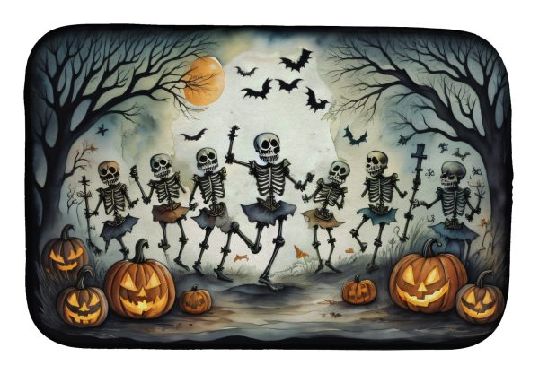 Dancing Skeletons Spooky Halloween Dish Drying Mat Hot on Sale
