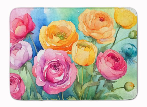 Ranunculus in Watercolor Memory Foam Kitchen Mat For Sale