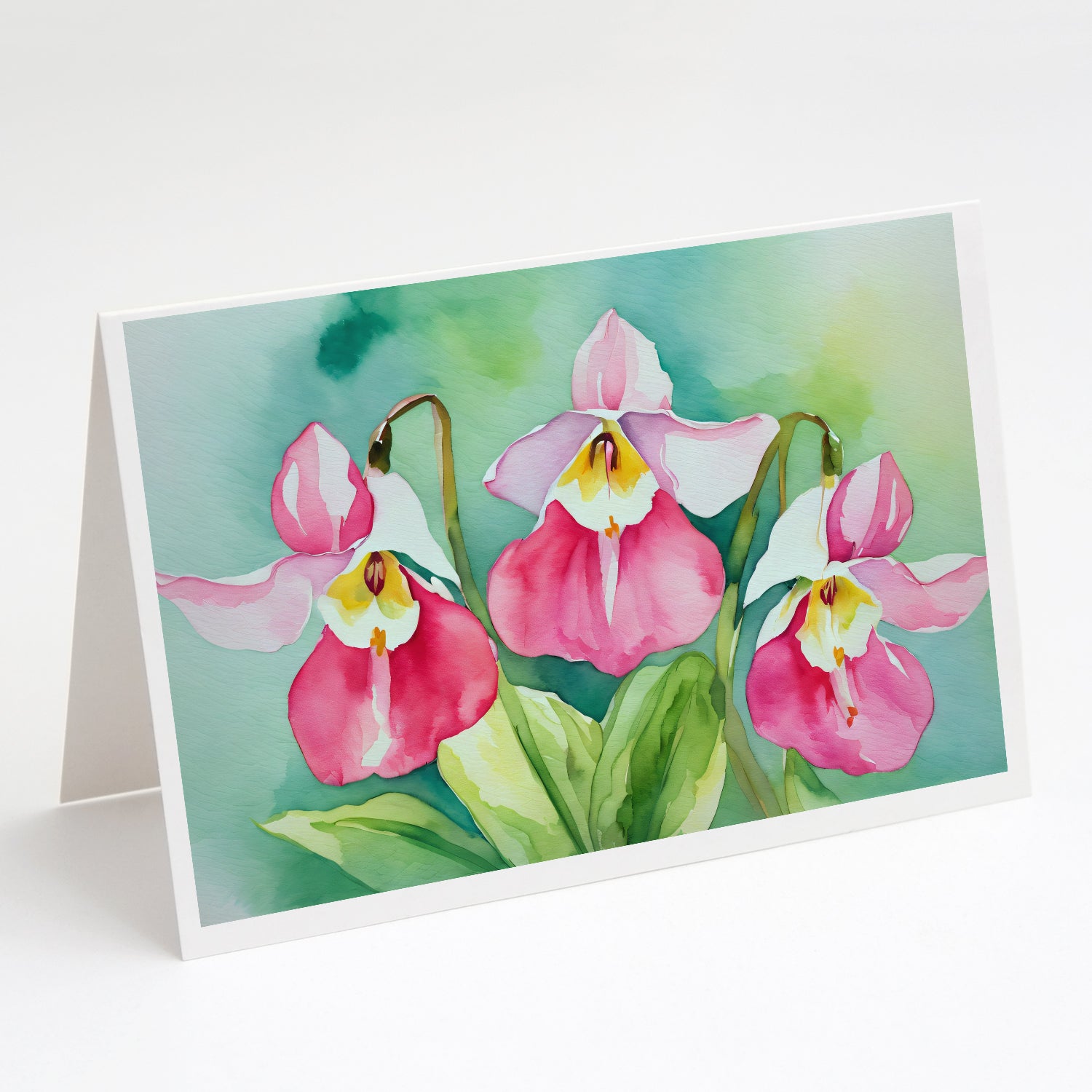 Minnesota Pink and White Lady’s Slippers in Watercolor Greeting Cards and Envelopes Pack of 8 Fashion