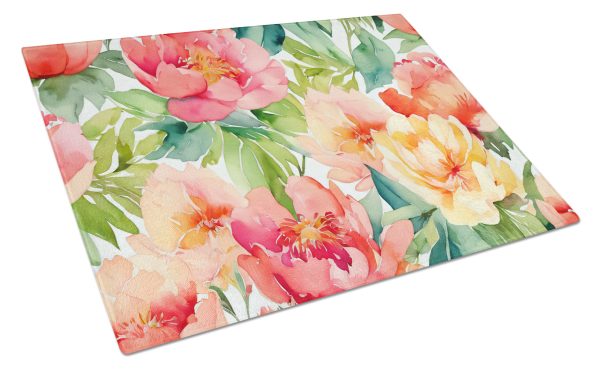 Indiana Peonies in Watercolor Glass Cutting Board Large For Cheap