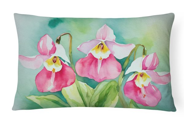 Minnesota Pink and White Lady’s Slippers in Watercolor Fabric Decorative Pillow on Sale