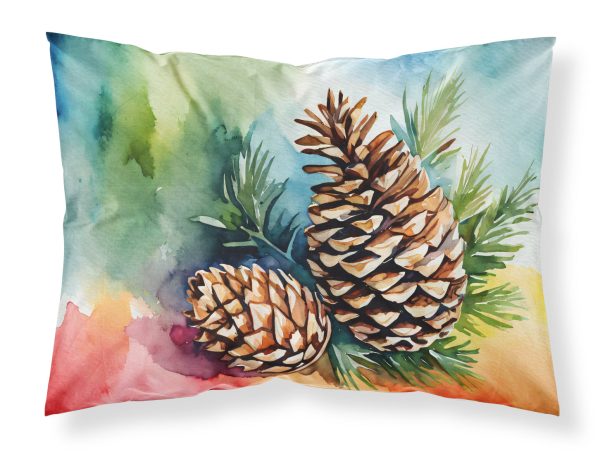 Maine White Pine Cone and Tassels in Watercolor Fabric Standard Pillowcase Online Sale