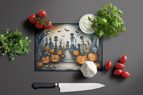 Cat Cemetery Spooky Halloween Glass Cutting Board Large For Sale - Image 3