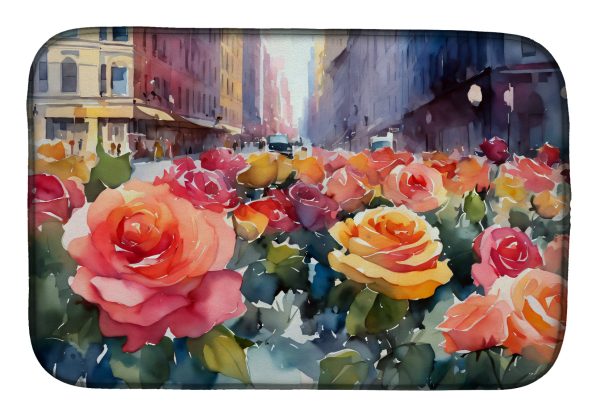 New York Roses in Watercolor Dish Drying Mat Supply