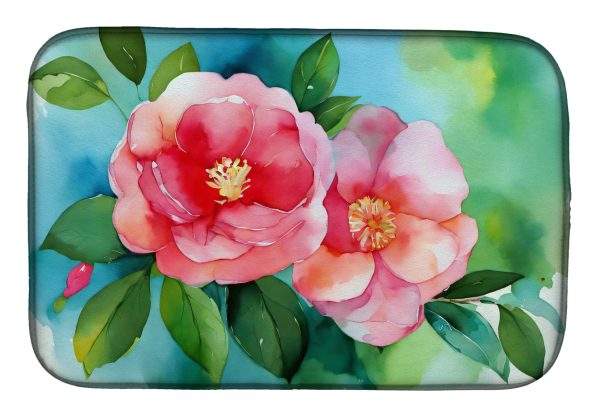 Alabama Camellia in Watercolor Dish Drying Mat For Cheap