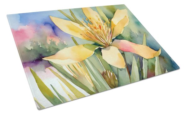 New Mexico Yucca Flower in Watercolor Glass Cutting Board Large Discount
