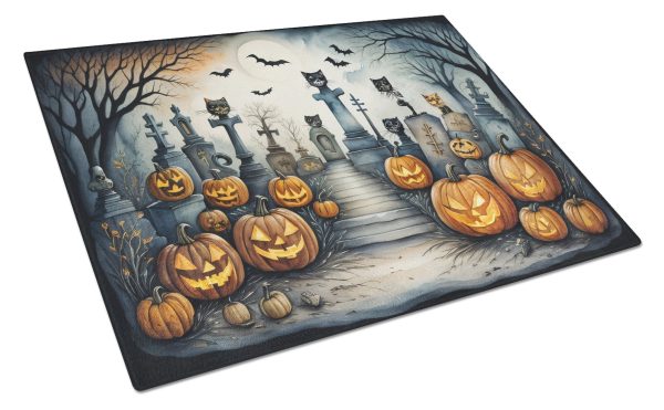 Cat Cemetery Spooky Halloween Glass Cutting Board Large For Sale