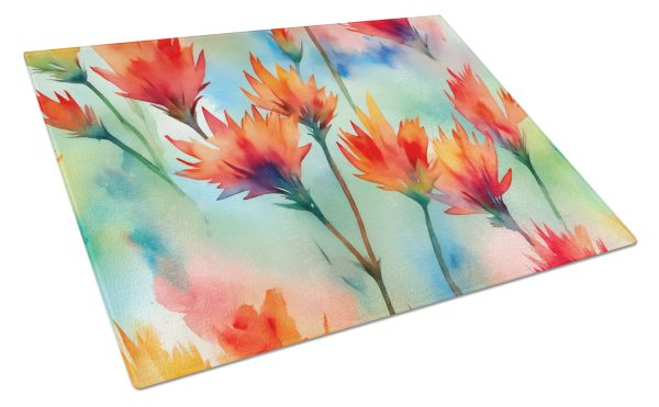 Wyoming Indian Paintbrush in Watercolor Glass Cutting Board Large Online now