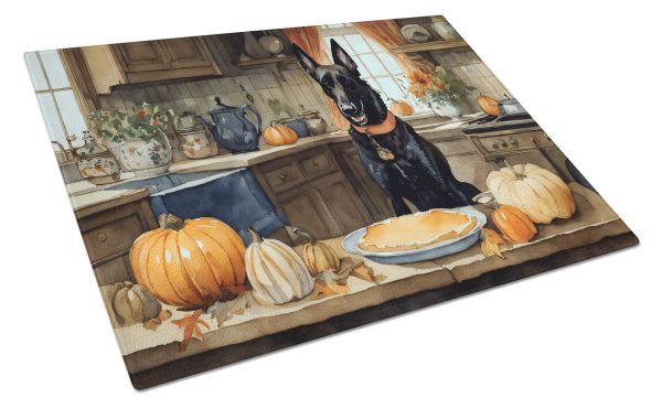 Belgian Malinois Fall Kitchen Pumpkins Glass Cutting Board Large on Sale