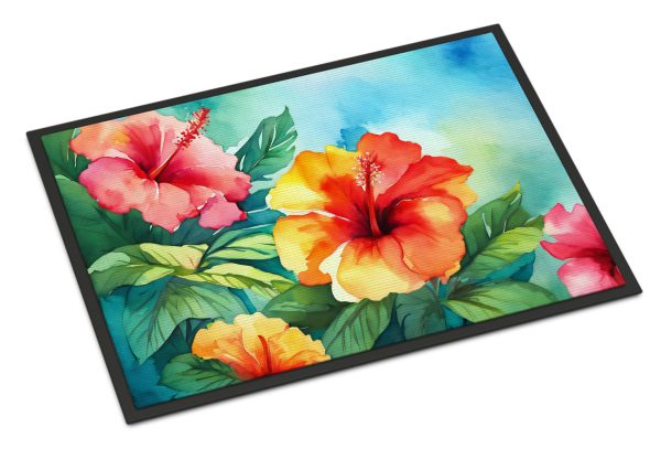 Hawaii Hawaiian Hibiscus in Watercolor Indoor or Outdoor Mat 24x36 For Discount