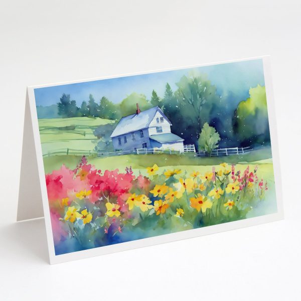 Massachusetts Mayflowers in Watercolor Greeting Cards and Envelopes Pack of 8 on Sale