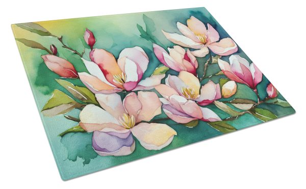 Louisiana Magnolias in Watercolor Glass Cutting Board Large Supply