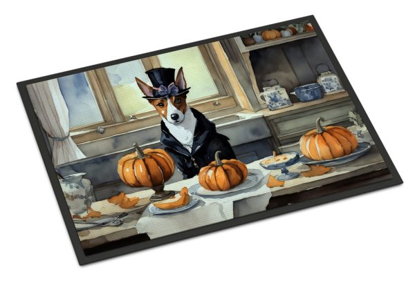 Basenji Fall Kitchen Pumpkins Indoor or Outdoor Mat 24x36 For Discount