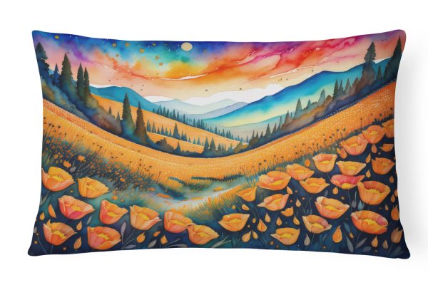California Poppies in Color Fabric Decorative Pillow on Sale