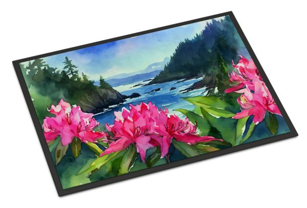 Washington Coast Rhododendrons in Watercolor Doormat 18x27 For Sale