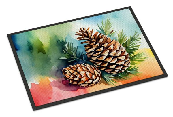 Maine White Pine Cone and Tassels in Watercolor Indoor or Outdoor Mat 24x36 Online now