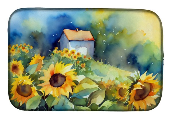 Sunflowers in Watercolor Dish Drying Mat Online